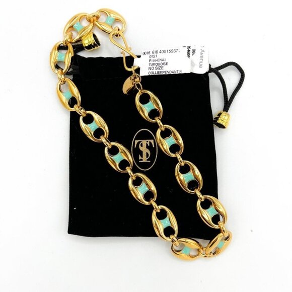 Sylvia Toledano 22K-Gold-Plated & Turquoise Enamel Puffed Anchor Link Necklace - Picture 5 of 5